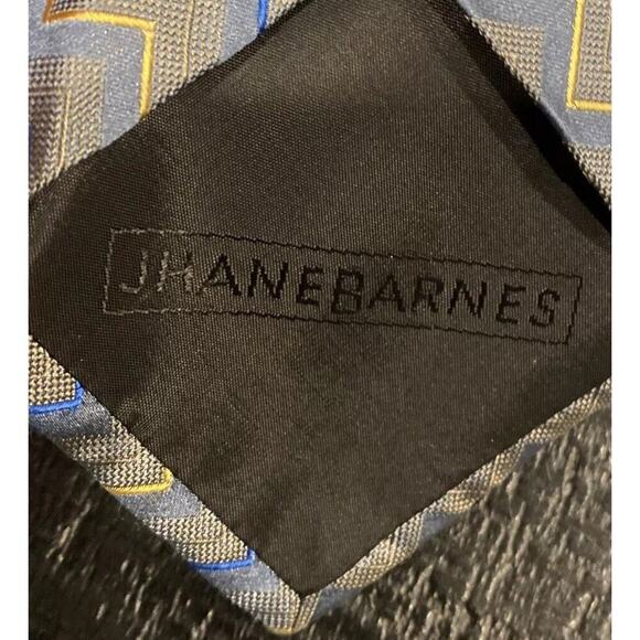 JHANE BARNES Men's Necktie 100% Silk Tie Designer Abstract Blue Navy Gray Italy - Picture 2 of 3
